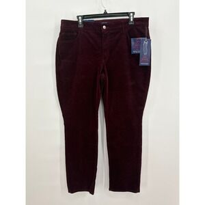 Chaps Womens Burgundy Corduroy Pants Fit Shape Sculpt Straight Leg Size 16 NWT
